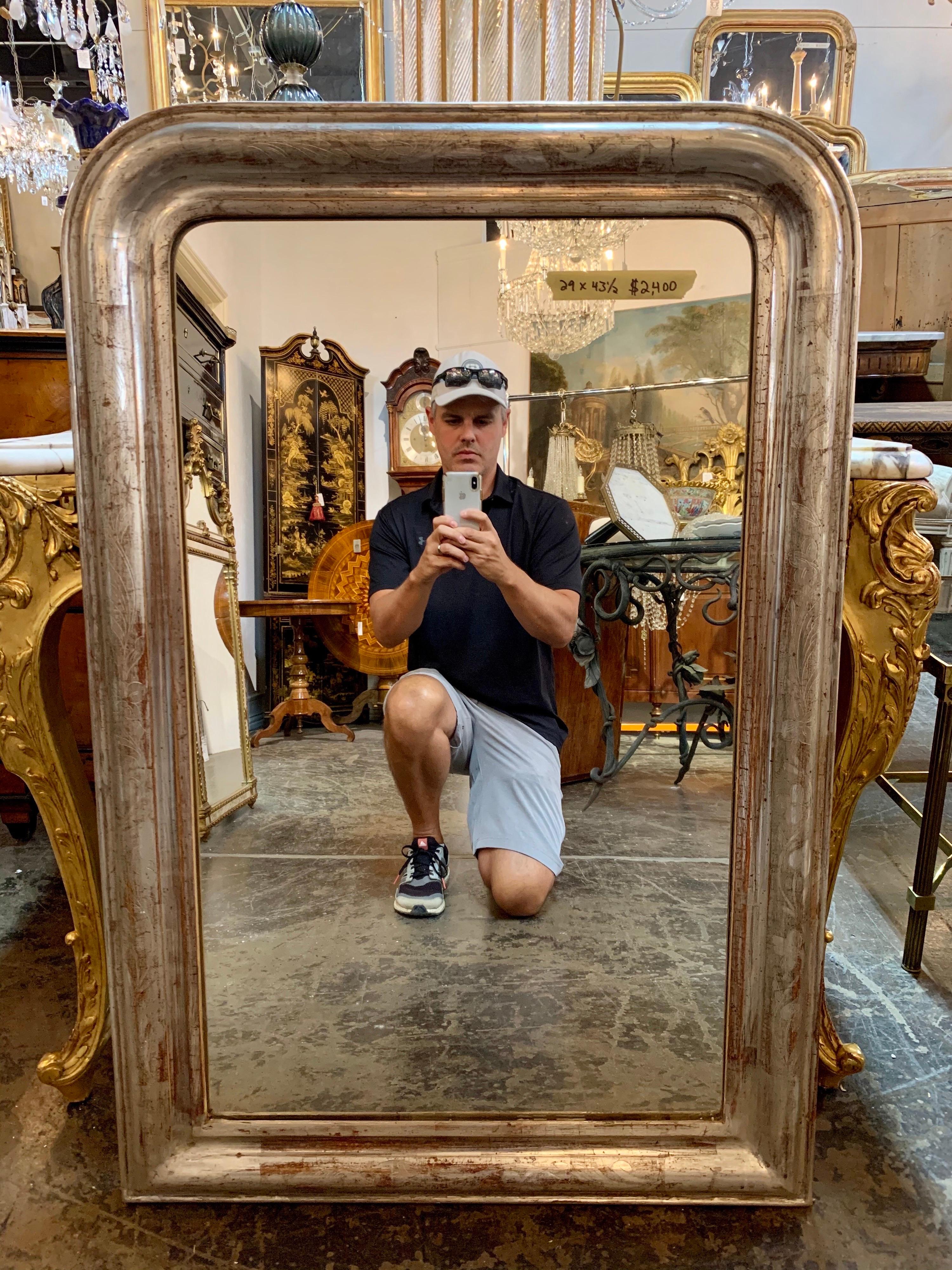19th Century French Louis Philippe Silver Mirror In Good Condition In Dallas, TX