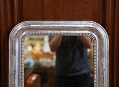 19th Century French Louis Philippe Silver Mirror with Engraved Floral Decor