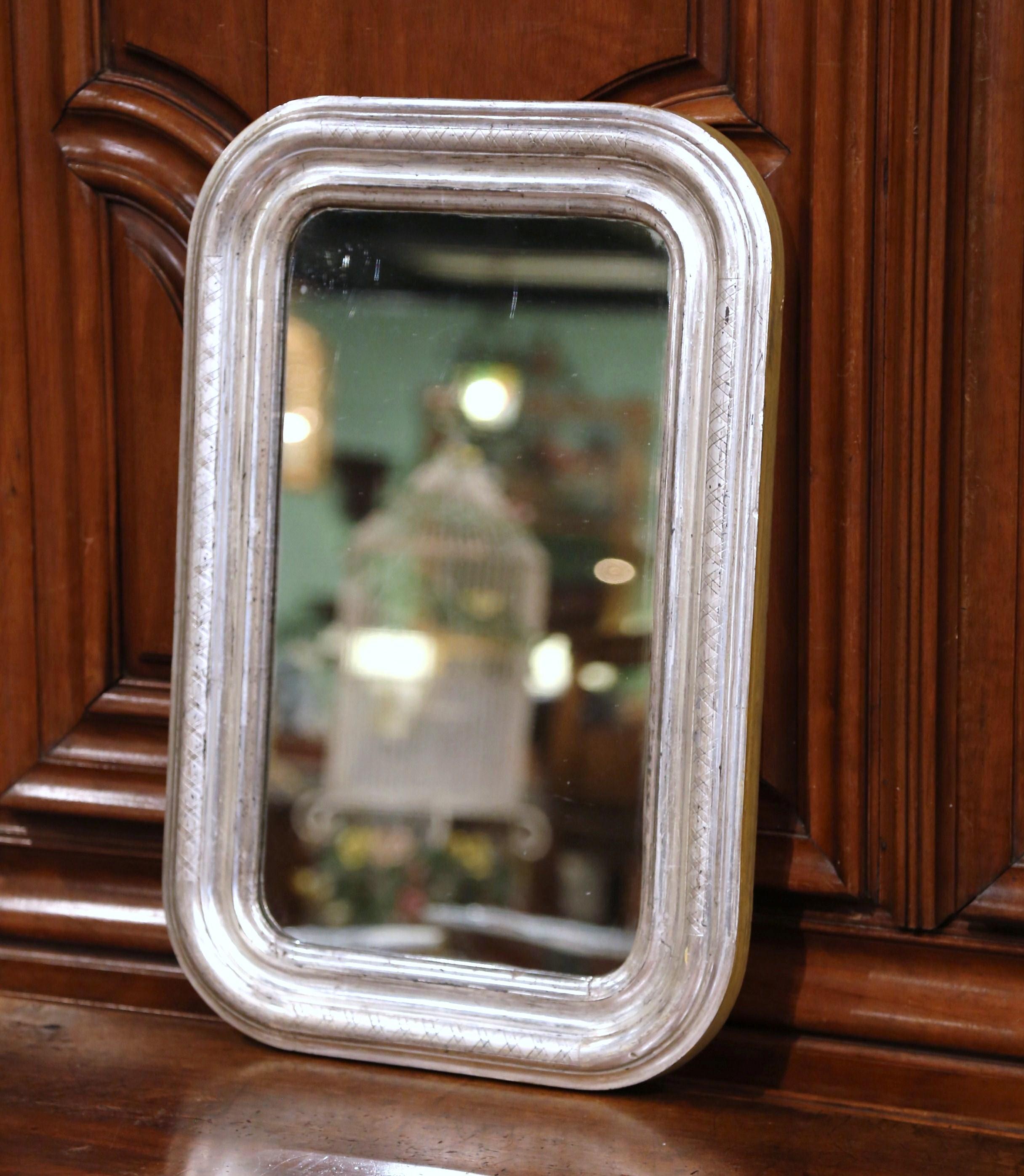 Hand-Carved 19th Century French Louis Philippe Silver Mirror with Engraved Geometric Decor