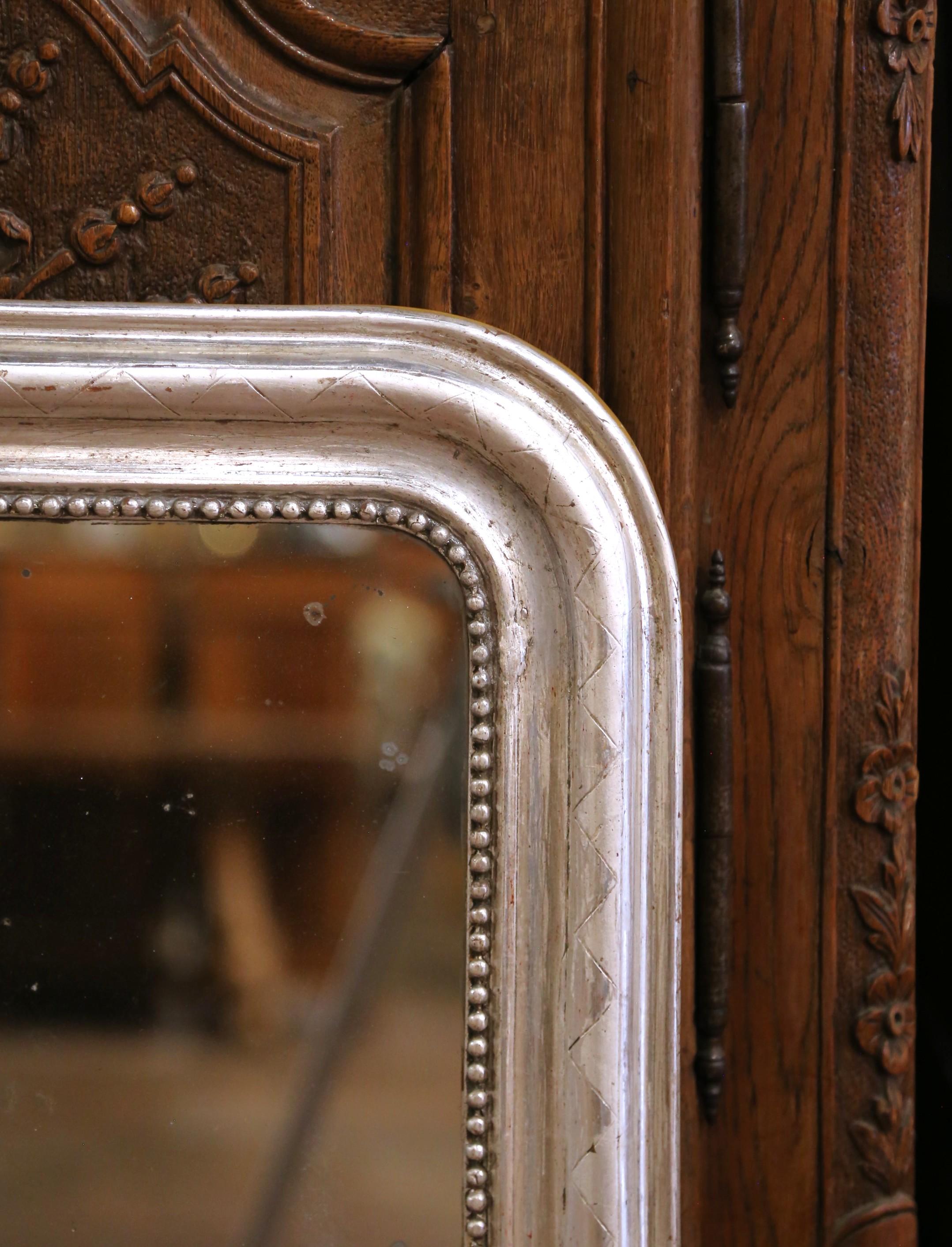 Hand-Carved 19th Century French Louis Philippe Silvered Mirror with Beaded Trim For Sale