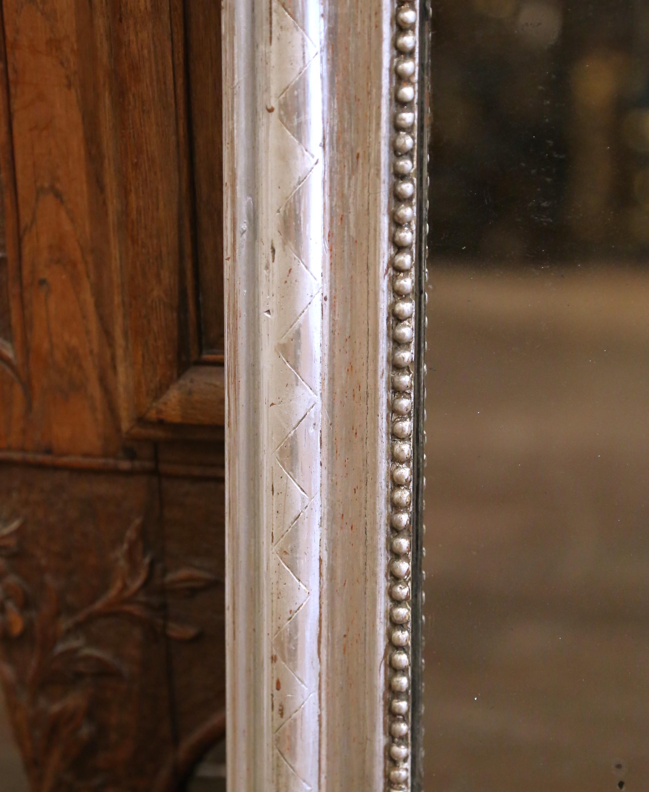 19th Century French Louis Philippe Silvered Mirror with Beaded Trim In Excellent Condition For Sale In Dallas, TX
