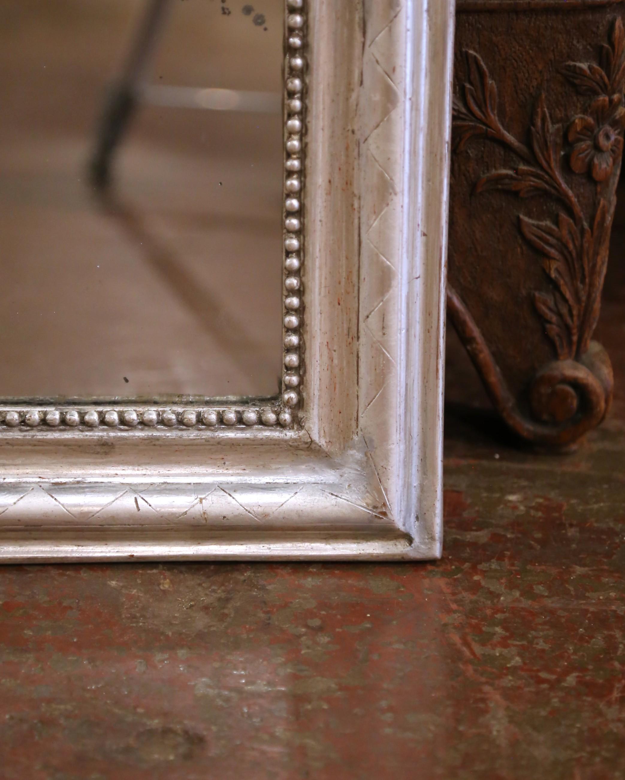 19th Century French Louis Philippe Silvered Mirror with Beaded Trim For Sale 1
