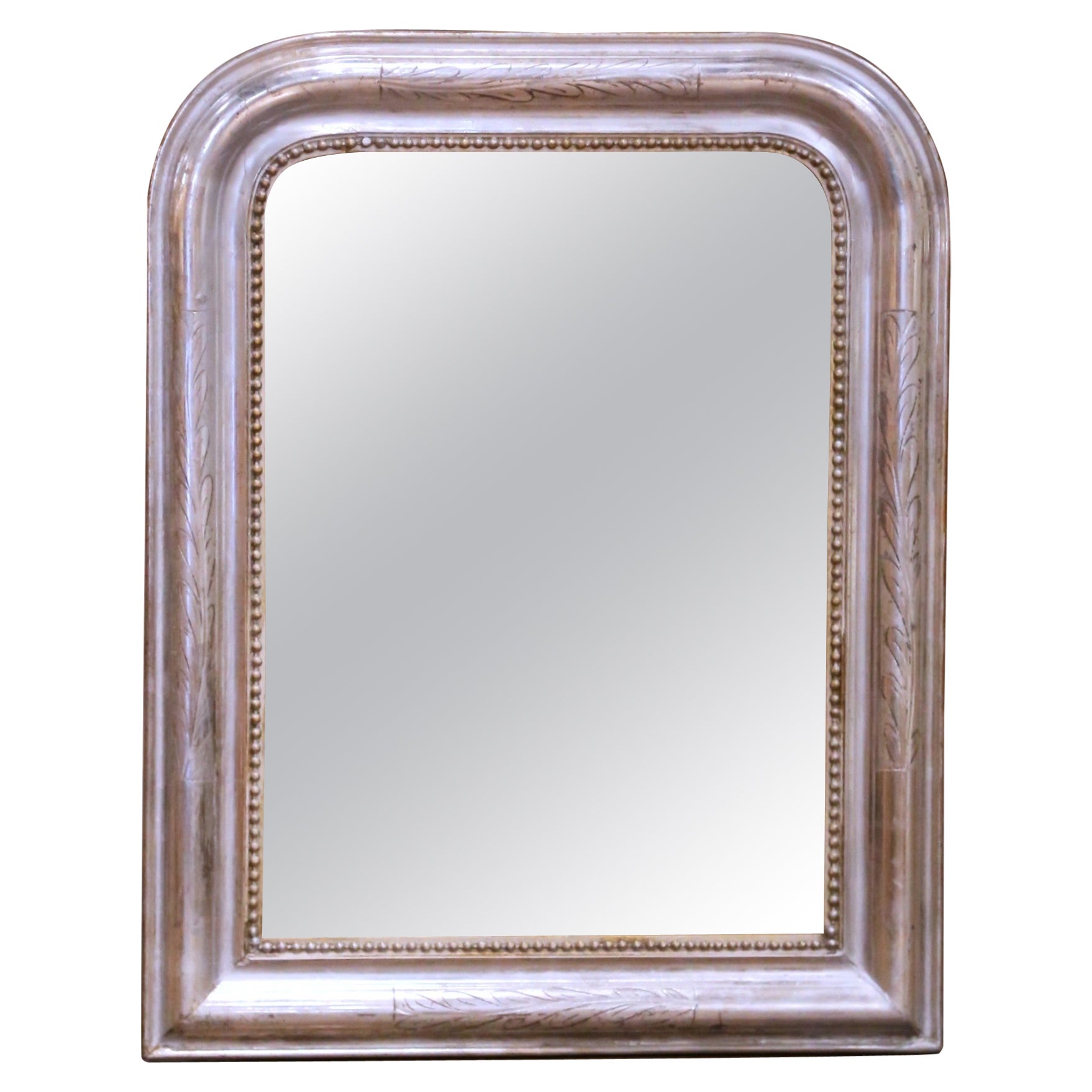 19th Century French Louis Philippe Silvered Mirror with Rounded Corners For Sale