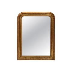 19th Century French Louis Philippe Small Gold Mirror with Flowers