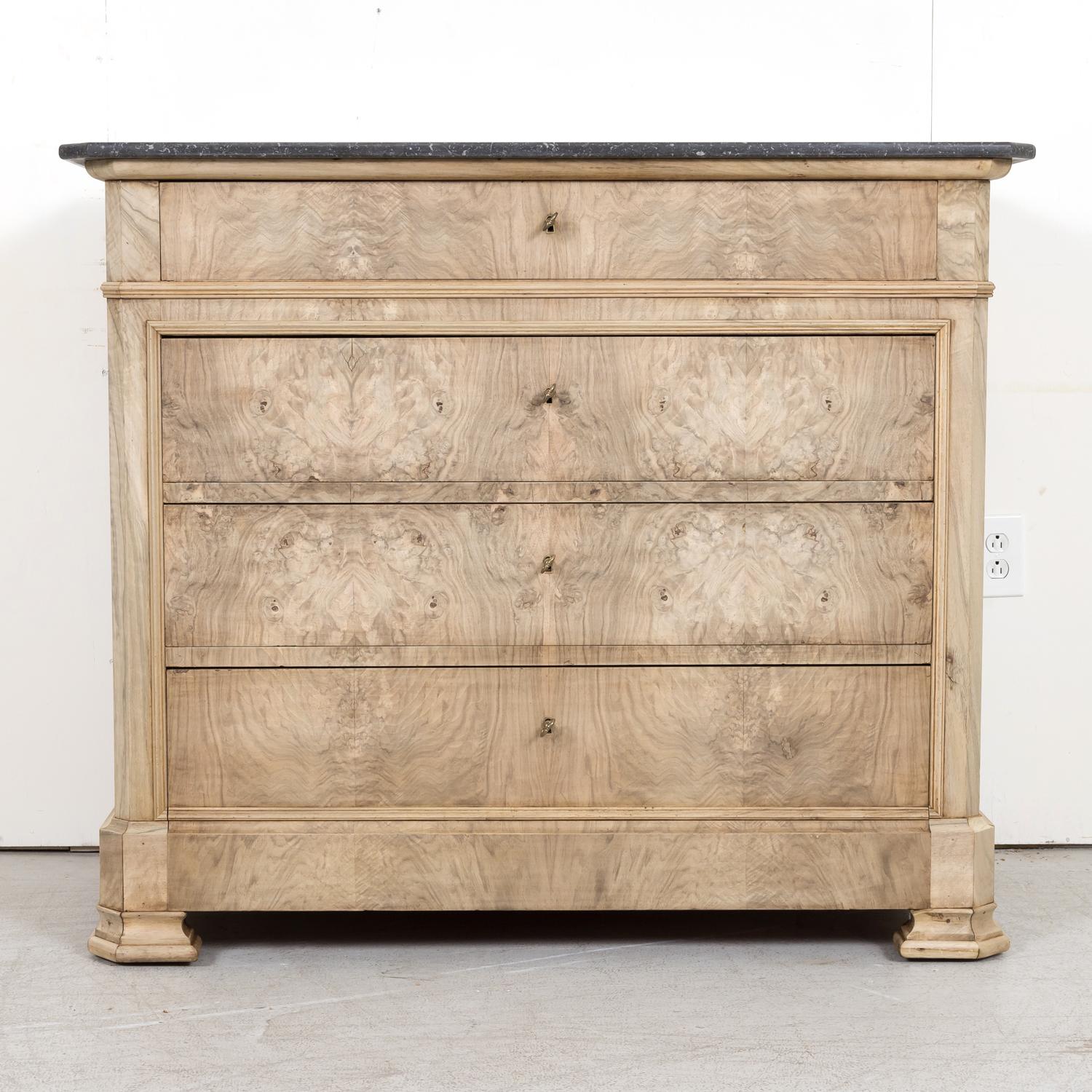 Late 19th Century 19th Century French Louis Philippe Style Bleached Walnut Commode with Marble Top