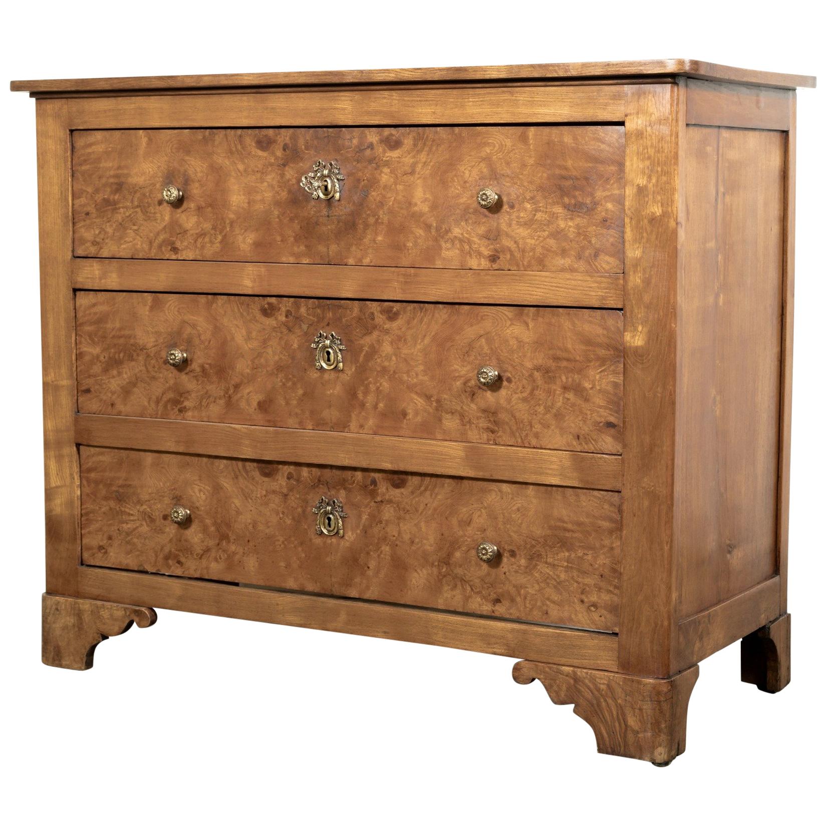 19th Century French Louis Philippe Style Burled Chestnut Commode