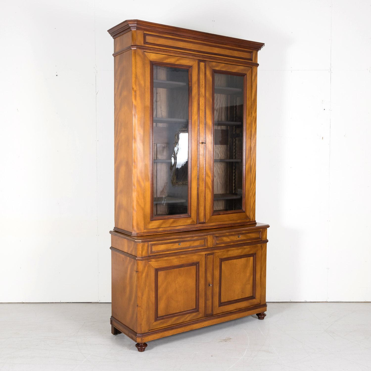 19th Century French Louis Philippe Style Flame Mahogany Bibliotheque or Bookcase In Good Condition In Birmingham, AL