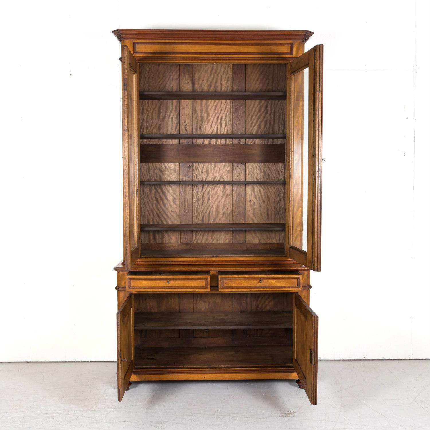 Late 19th Century 19th Century French Louis Philippe Style Flame Mahogany Bibliotheque or Bookcase
