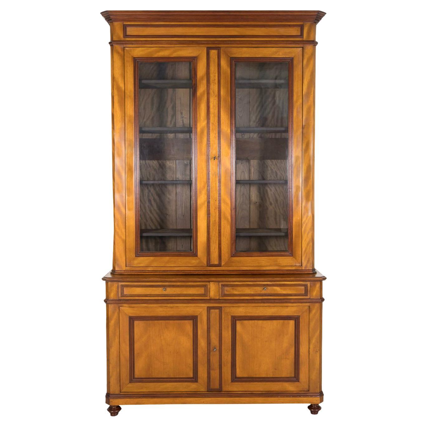 19th Century French Louis Philippe Style Flame Mahogany Bibliotheque or Bookcase