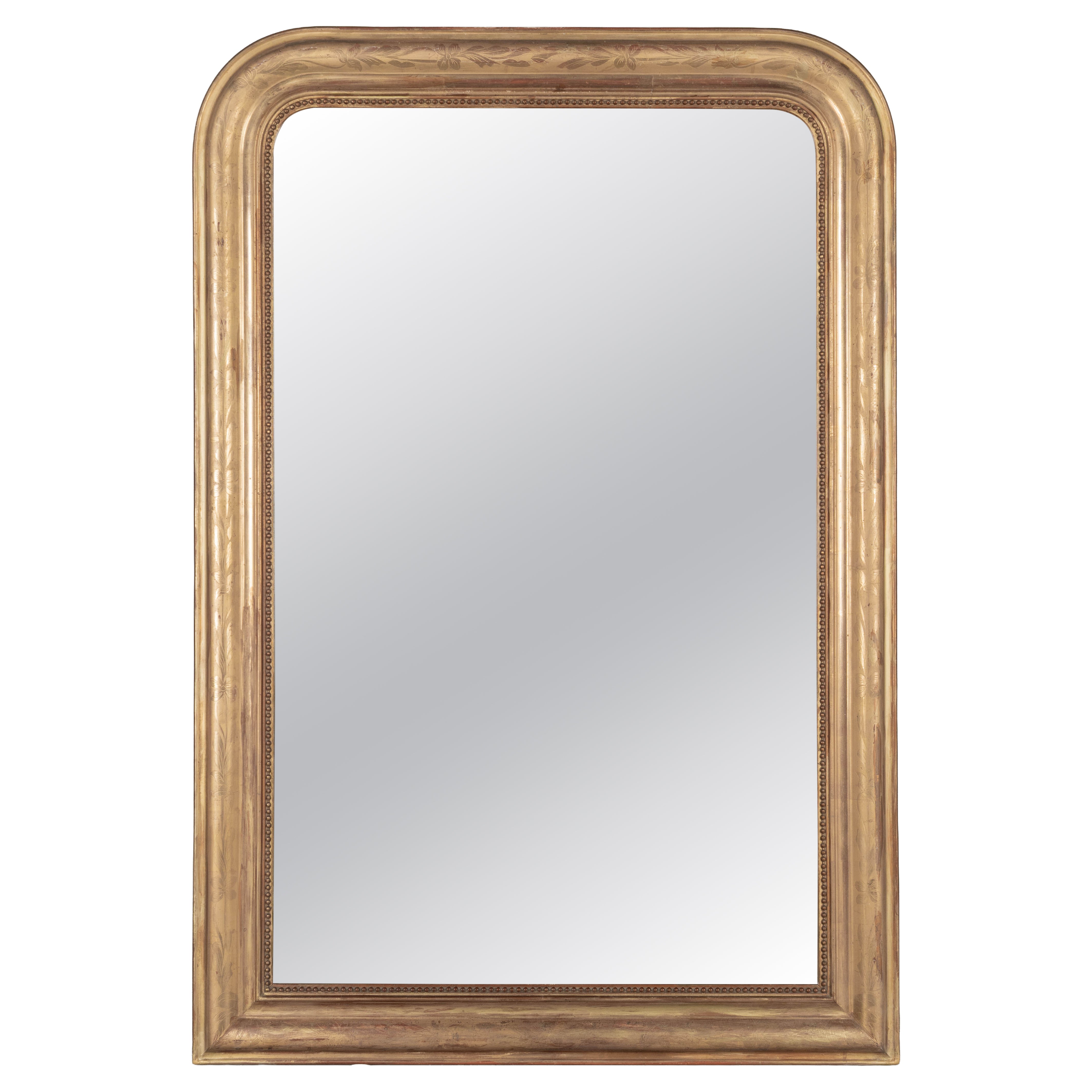 19th Century French Louis Philippe Style Gilded Mirror 55"H x 37.5"W en vente
