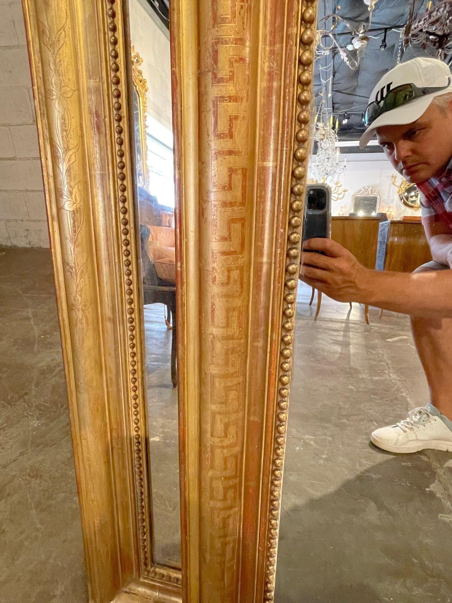 19th Century French Louis Philippe Style Giltwood Mirror with Greek Key Pattern 3