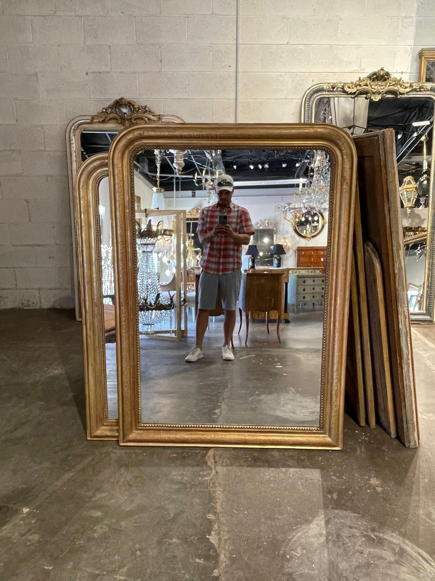 19th Century French Louis Philippe Style Giltwood Mirror with Greek Key Pattern 6