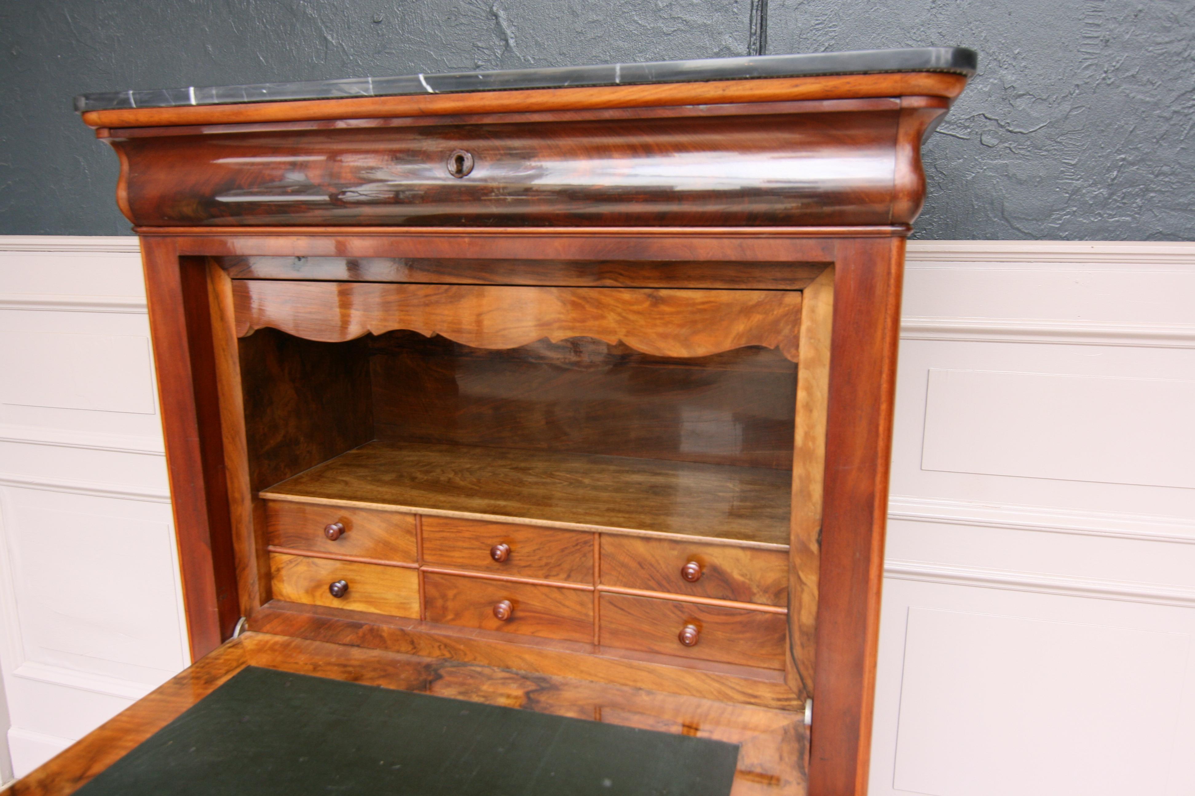 19th Century French Louis Philippe Style Mahogany Secretary with Marble Top 5