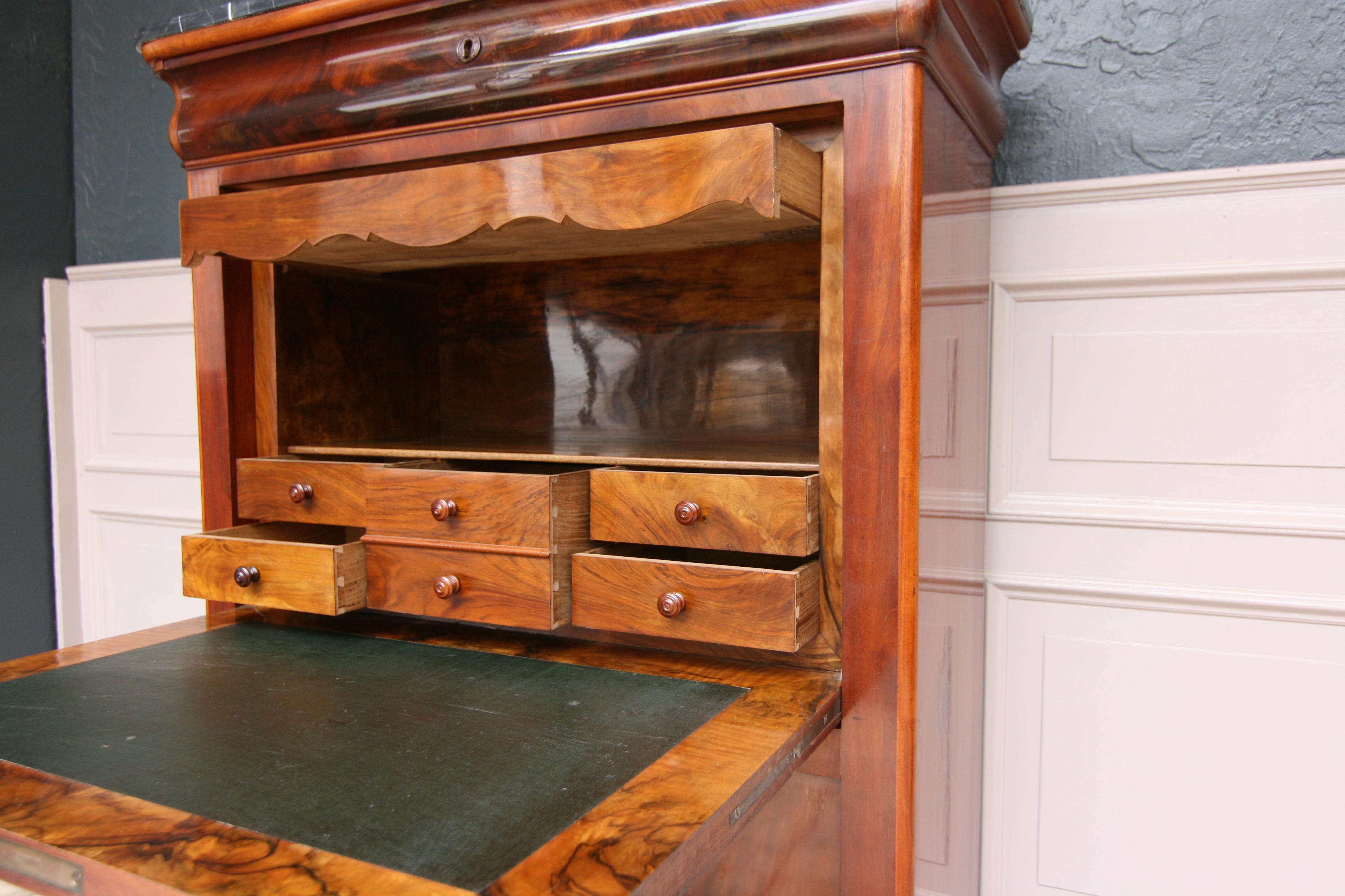 19th Century French Louis Philippe Style Mahogany Secretary with Marble Top 7