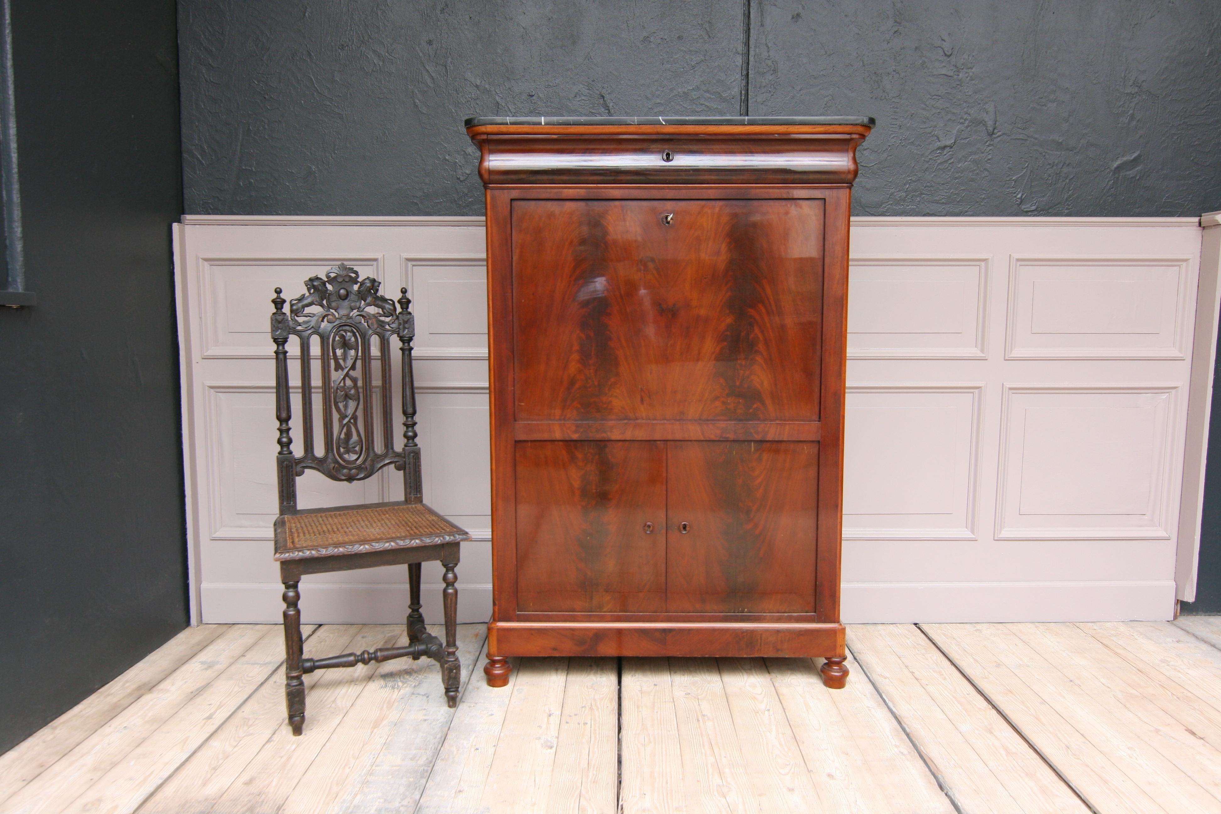 Veneer 19th Century French Louis Philippe Style Mahogany Secretary with Marble Top