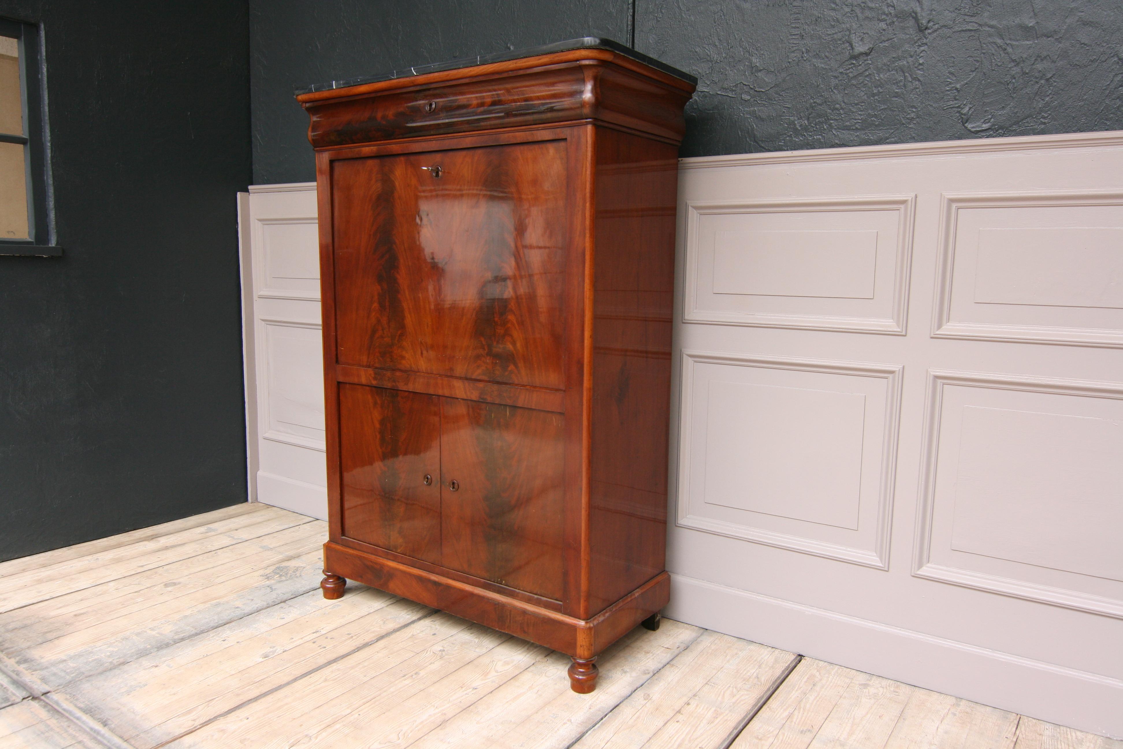 19th Century French Louis Philippe Style Mahogany Secretary with Marble Top 1