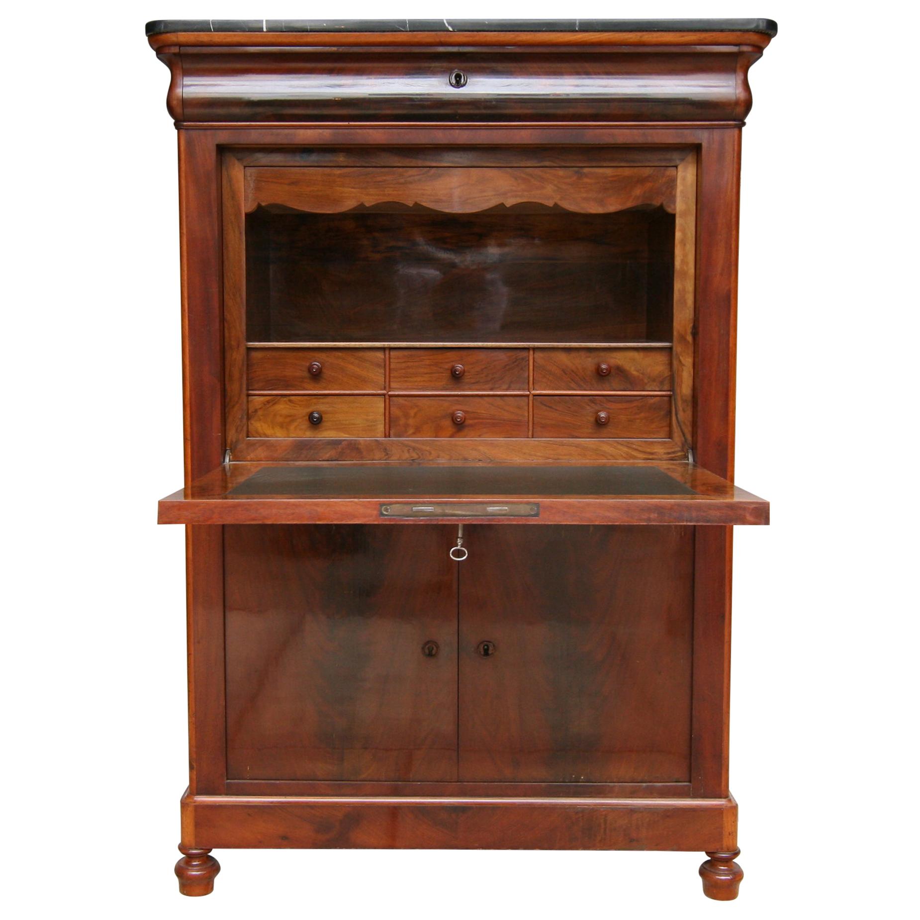 19th Century French Louis Philippe Style Mahogany Secretary with Marble Top