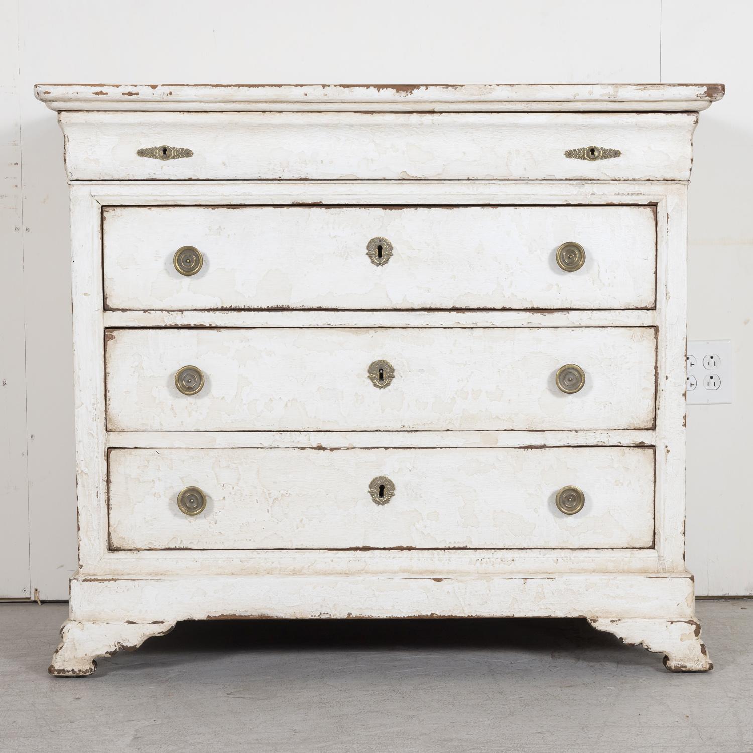 Hand-Painted 19th Century French Louis Philippe Style Painted Four Drawer Commode