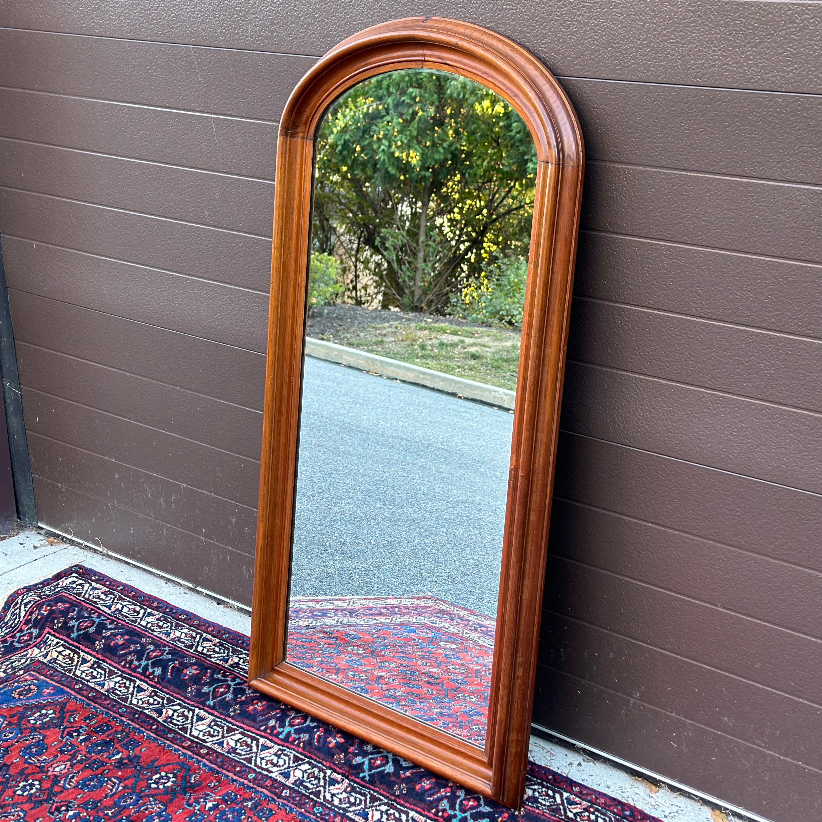 American 19th Century French Louis Philippe Style Solid Walnut Tall Narrow Wall Mirror