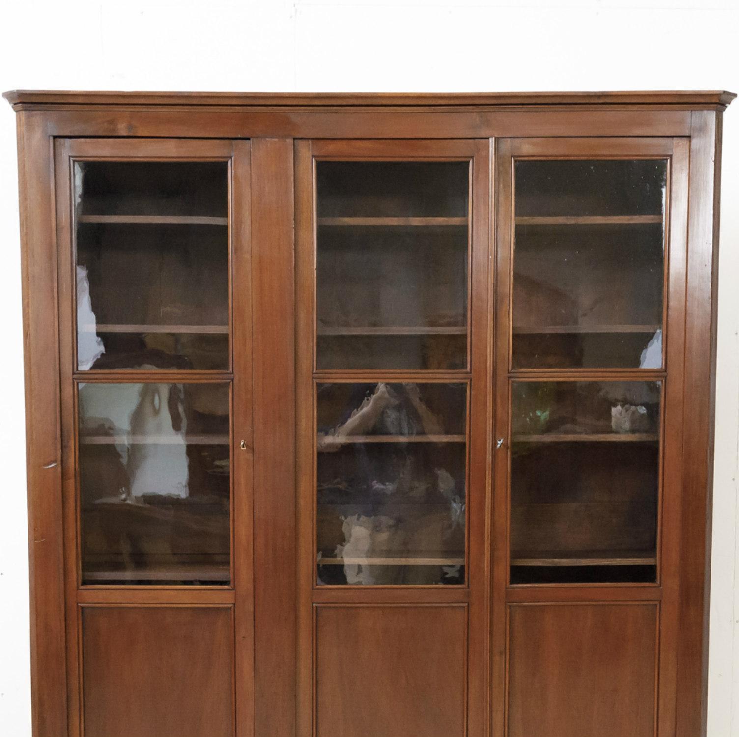 19th Century French Louis Philippe Style Walnut Bibliotheque or Bookcase For Sale 1