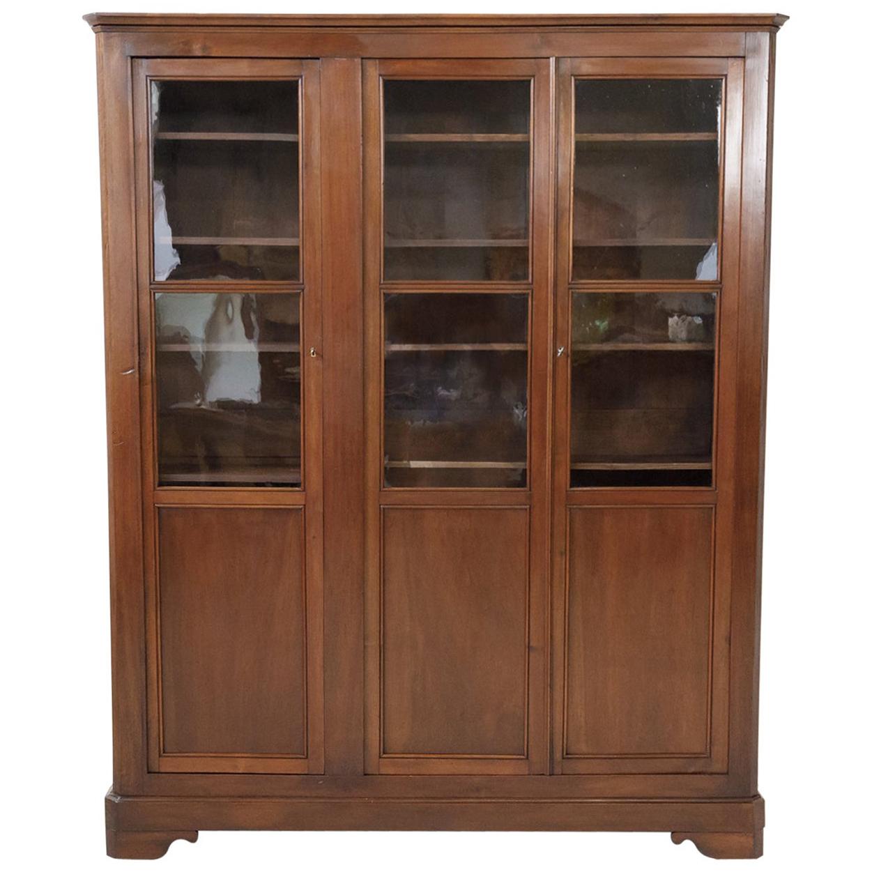 19th Century French Louis Philippe Style Walnut Bibliotheque or Bookcase For Sale