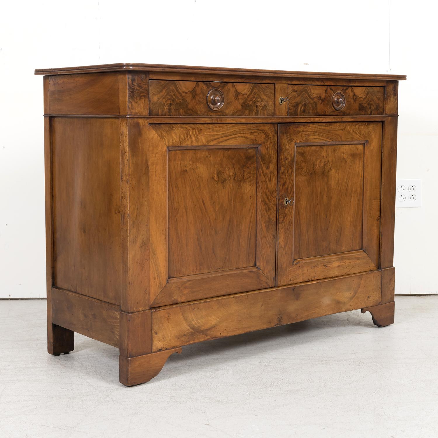 Late 19th Century 19th Century, French, Louis Philippe Style Walnut Buffet with Bookmatched Front