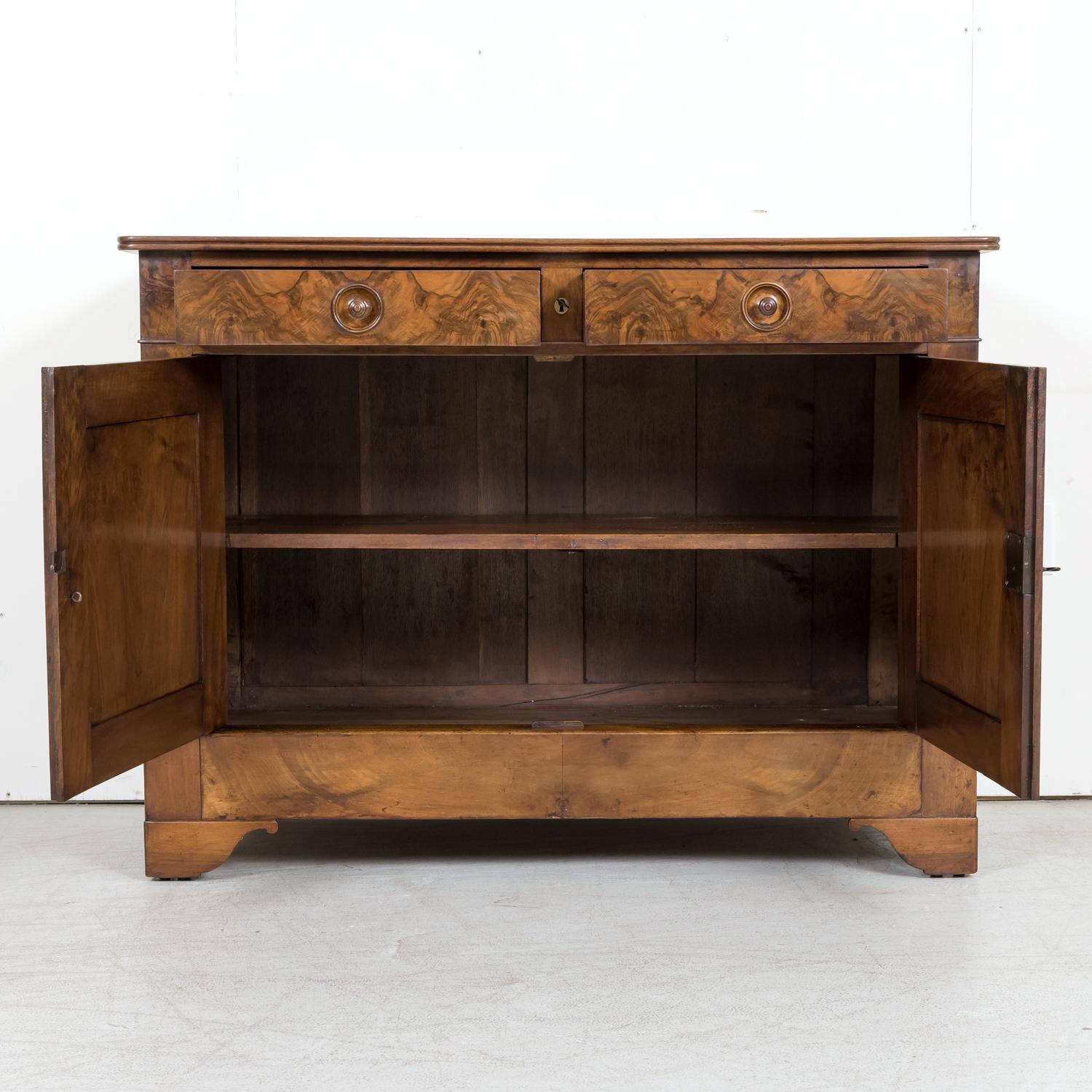 19th Century, French, Louis Philippe Style Walnut Buffet with Bookmatched Front 2