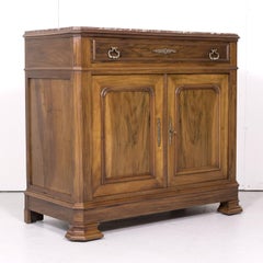 19th Century French Louis Philippe Style Walnut Buffet with Inset Marble Top