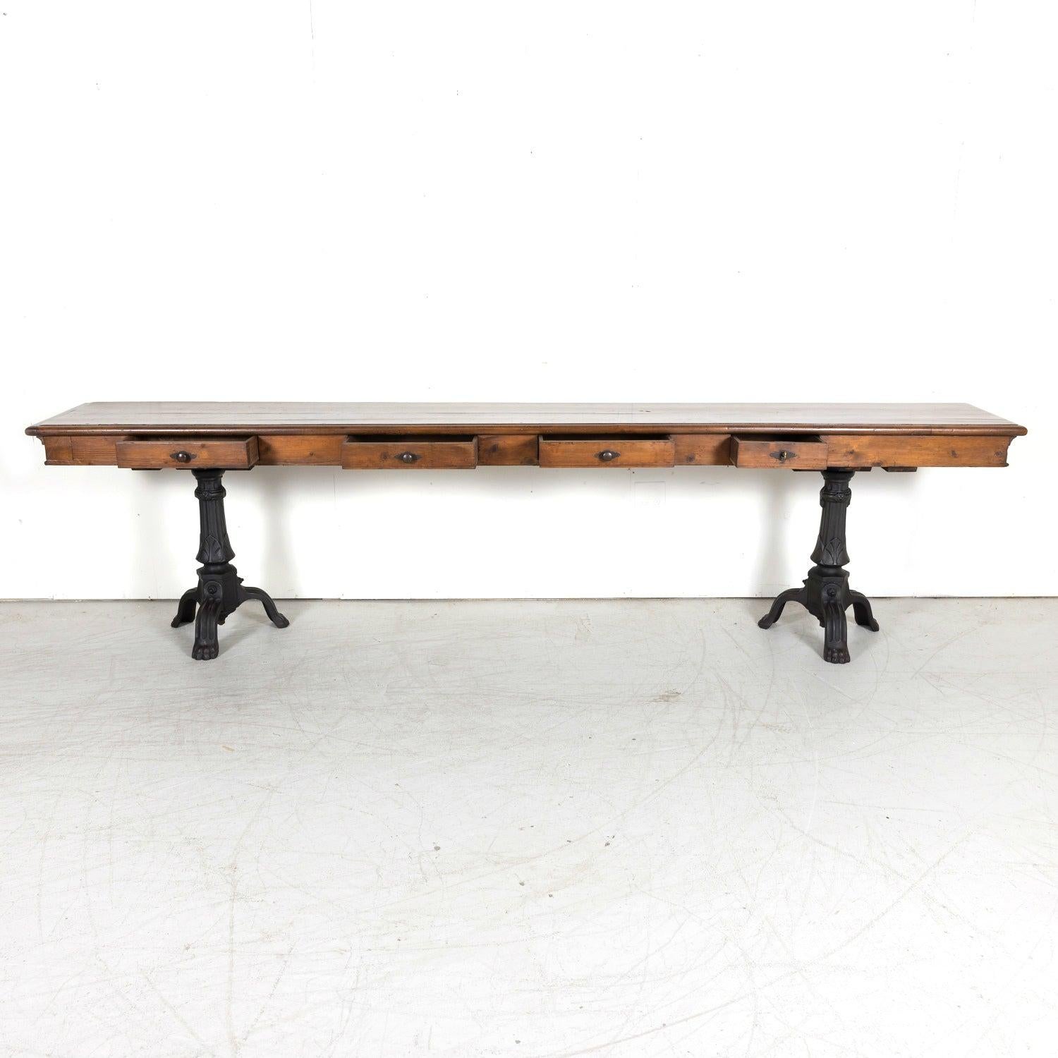 Iron 19th Century French Louis Philippe Style Walnut Console with Drawers For Sale