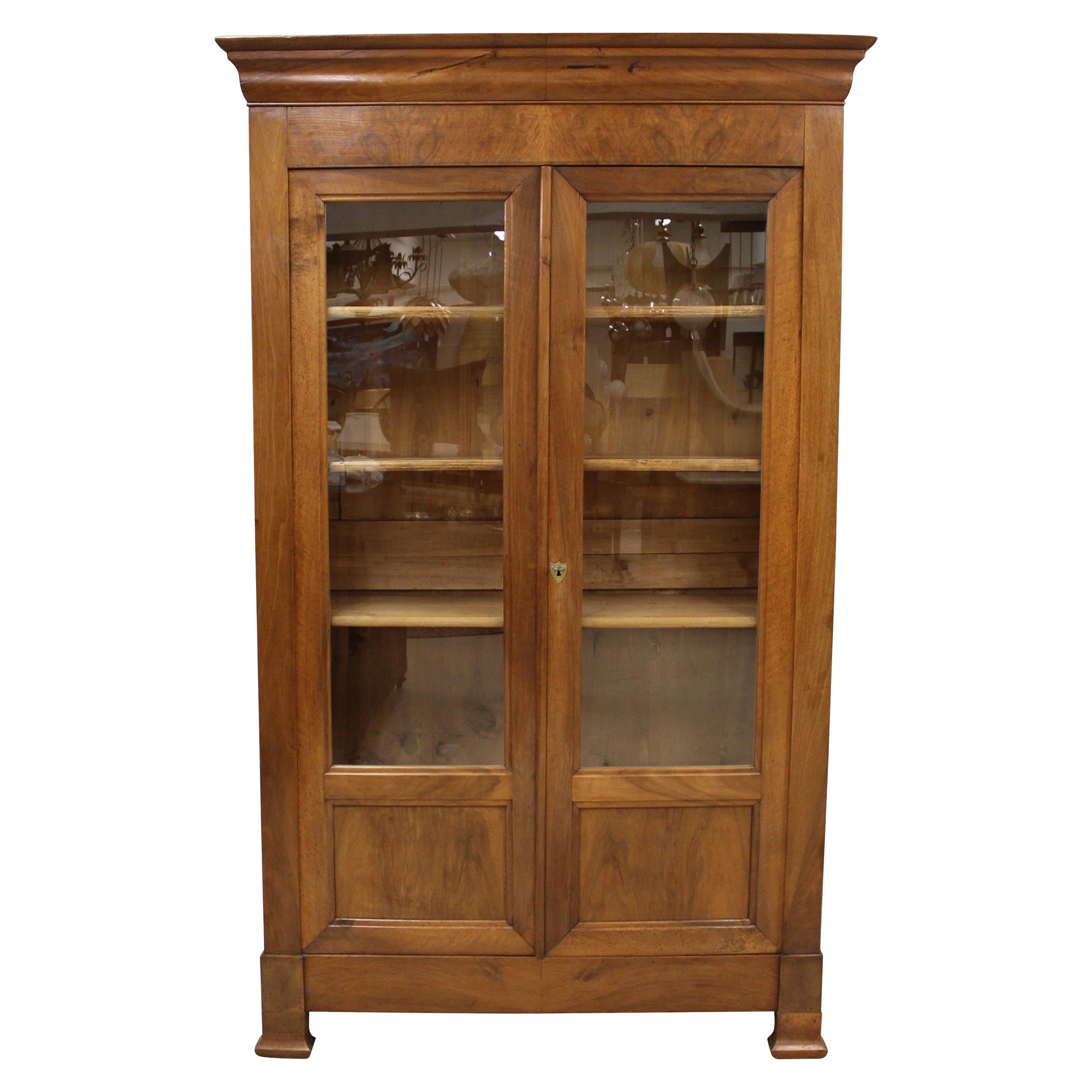 19th Century French Louis Philippe Style Walnut Library Armoire or Linen Press