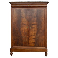 19th Century French Louis Philippe Tall Walnut Cabinet with Marble Top 19th Century French Louis Philippe Tall Walnut Cabinet with Marble Top