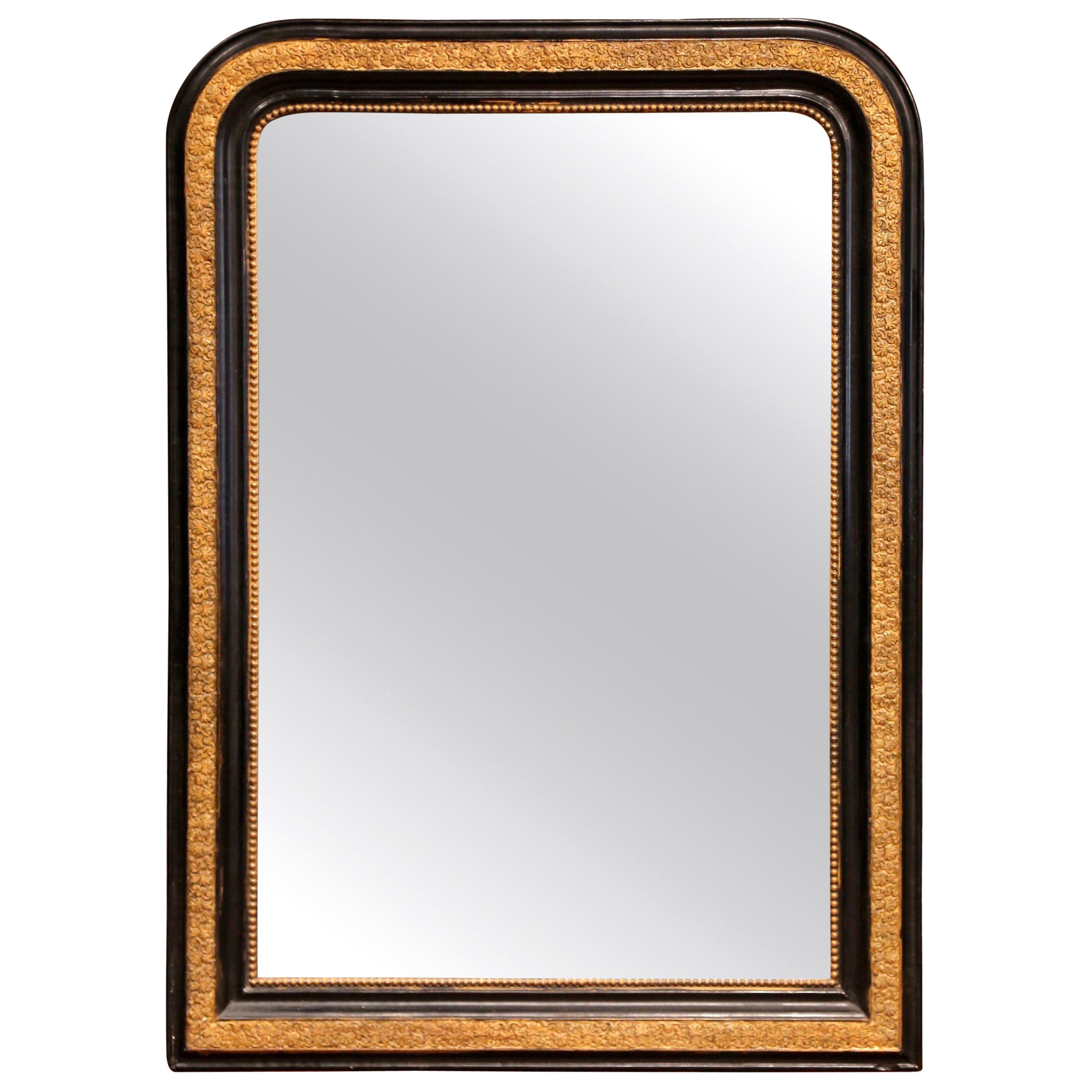 19th Century French Louis Philippe Two-Tone Gilt and Black Lacquered Mirror