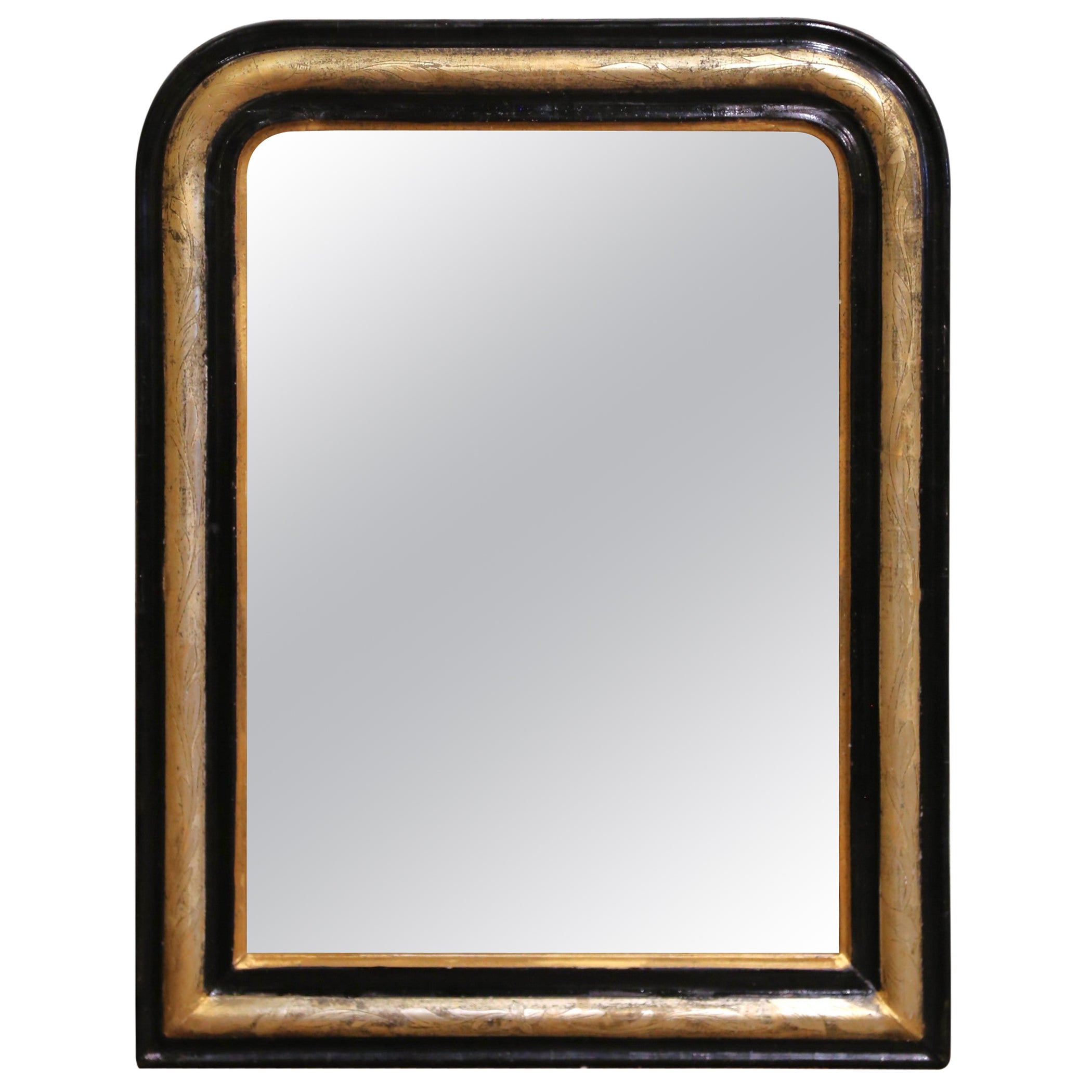Specchio da parete bicolore in legno dorato ed ebanizzato francese del XIX secolo Louis Philippe in vendita