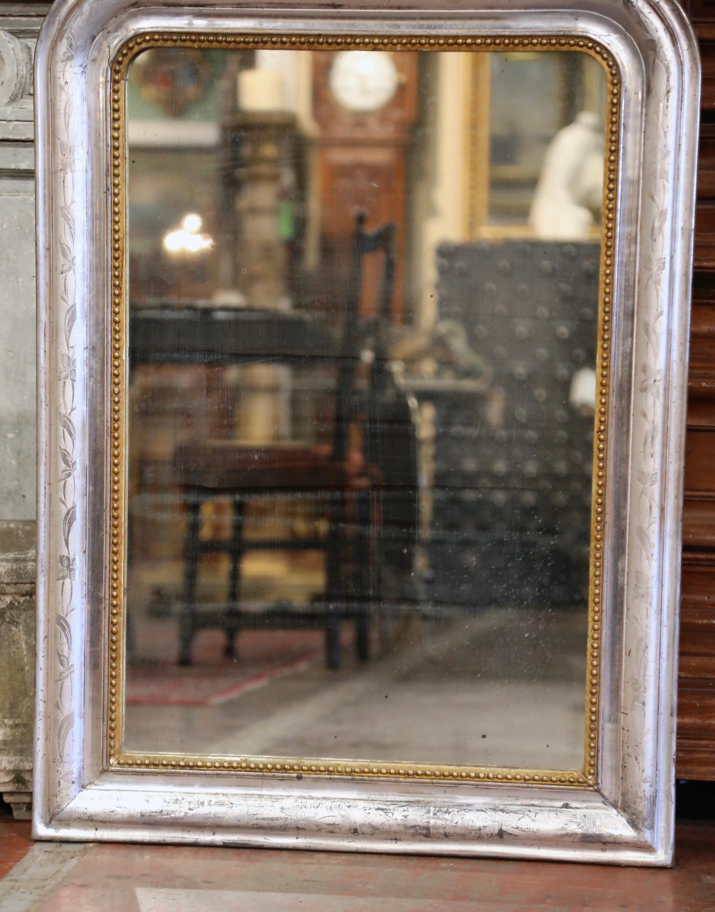 19th Century French Louis Philippe Two-Tone Silver and Gilt Wall Mirror  1