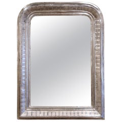 19th Century French Louis Philippe Two-Tone Silver Leaf Mirror with Stripe Decor