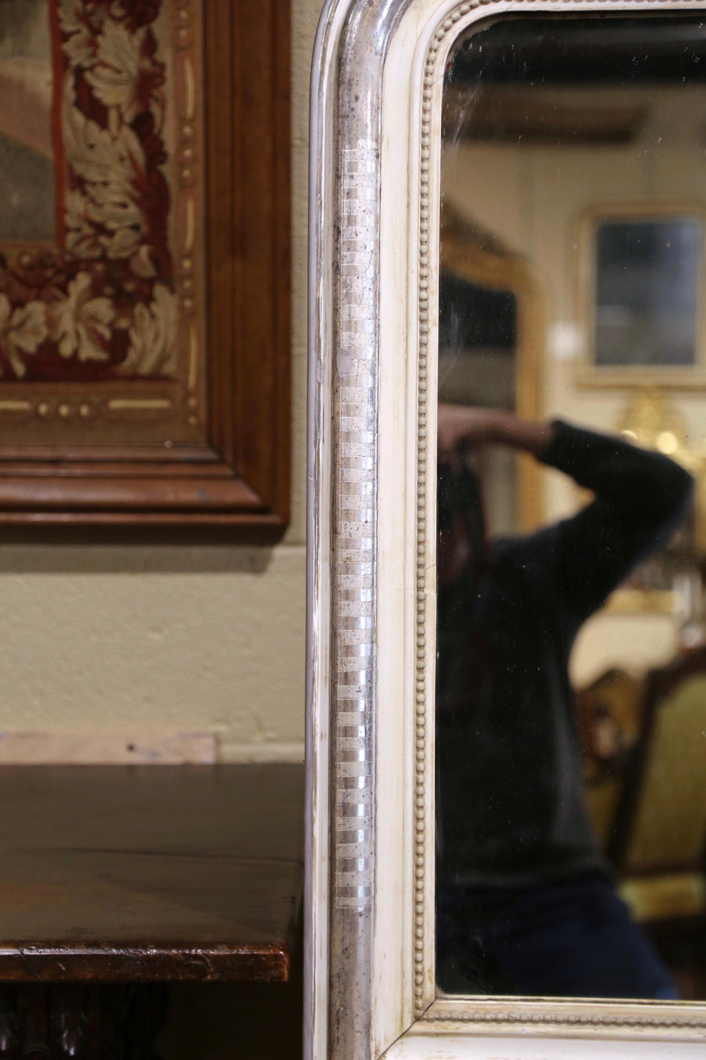 19th Century French Louis Philippe Two-Tone Silvered and White Wall Mirror In Excellent Condition In Dallas, TX