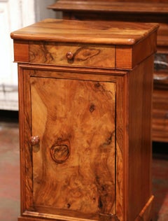 19th Century French Louis Philippe Walnut and Burl Nightstand Bedside Cabinet