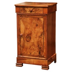 19th Century French Louis Philippe Walnut and Burl Nightstand Bedside Cabinet