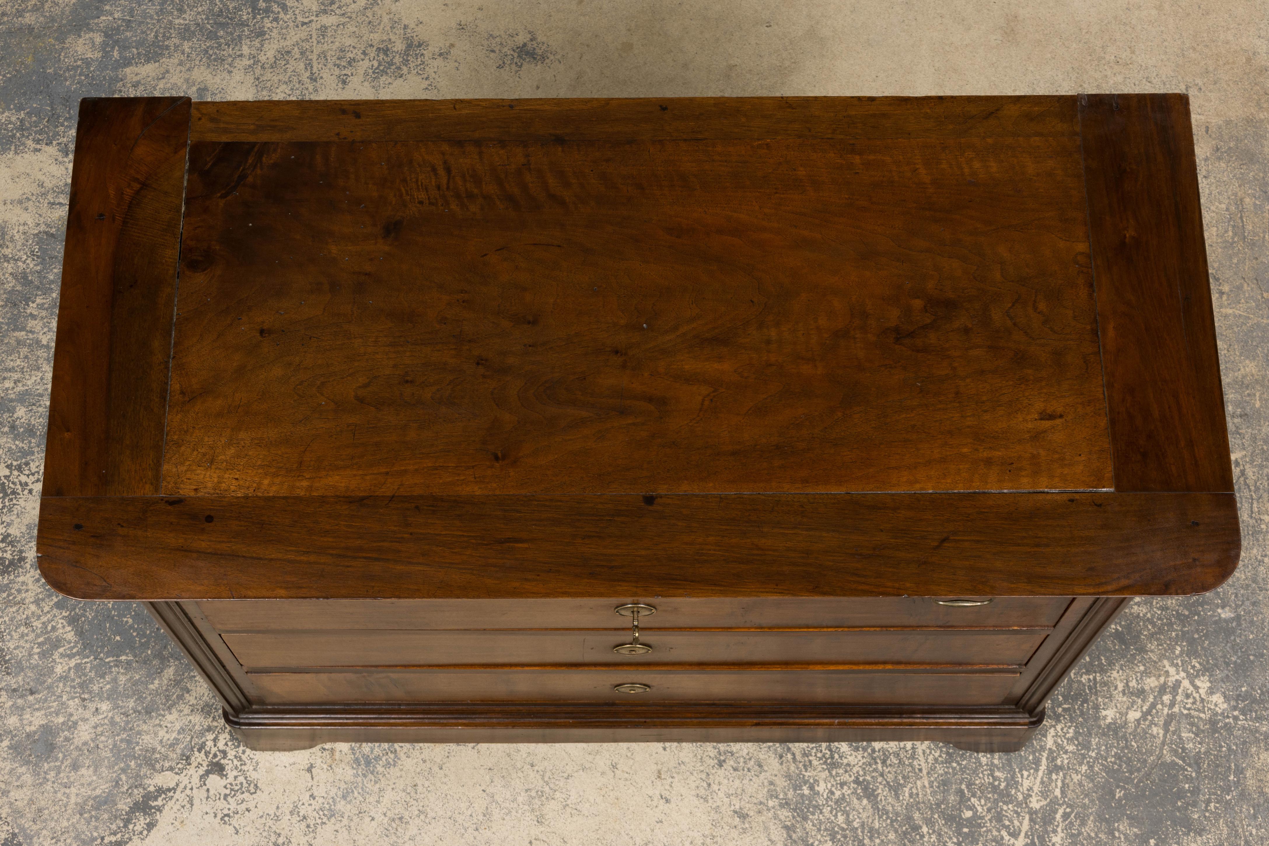 Hand-Carved 19th Century French Louis Philippe Walnut Chest of Drawers For Sale