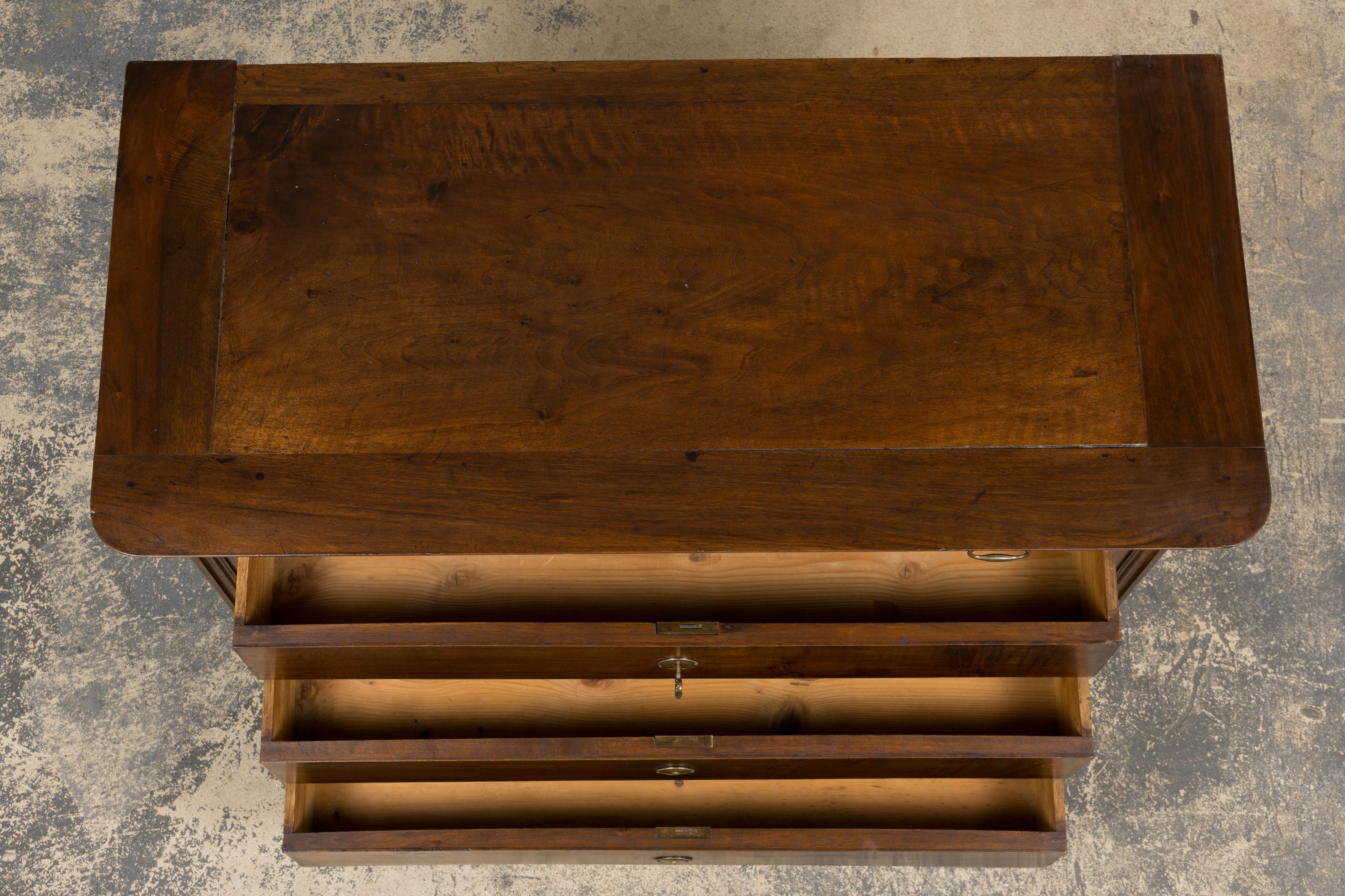 Brass 19th Century French Louis Philippe Walnut Chest of Drawers For Sale