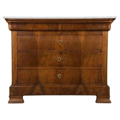 19th Century French Louis Philippe Walnut Chest Of Drawers W/ Carrara Marble