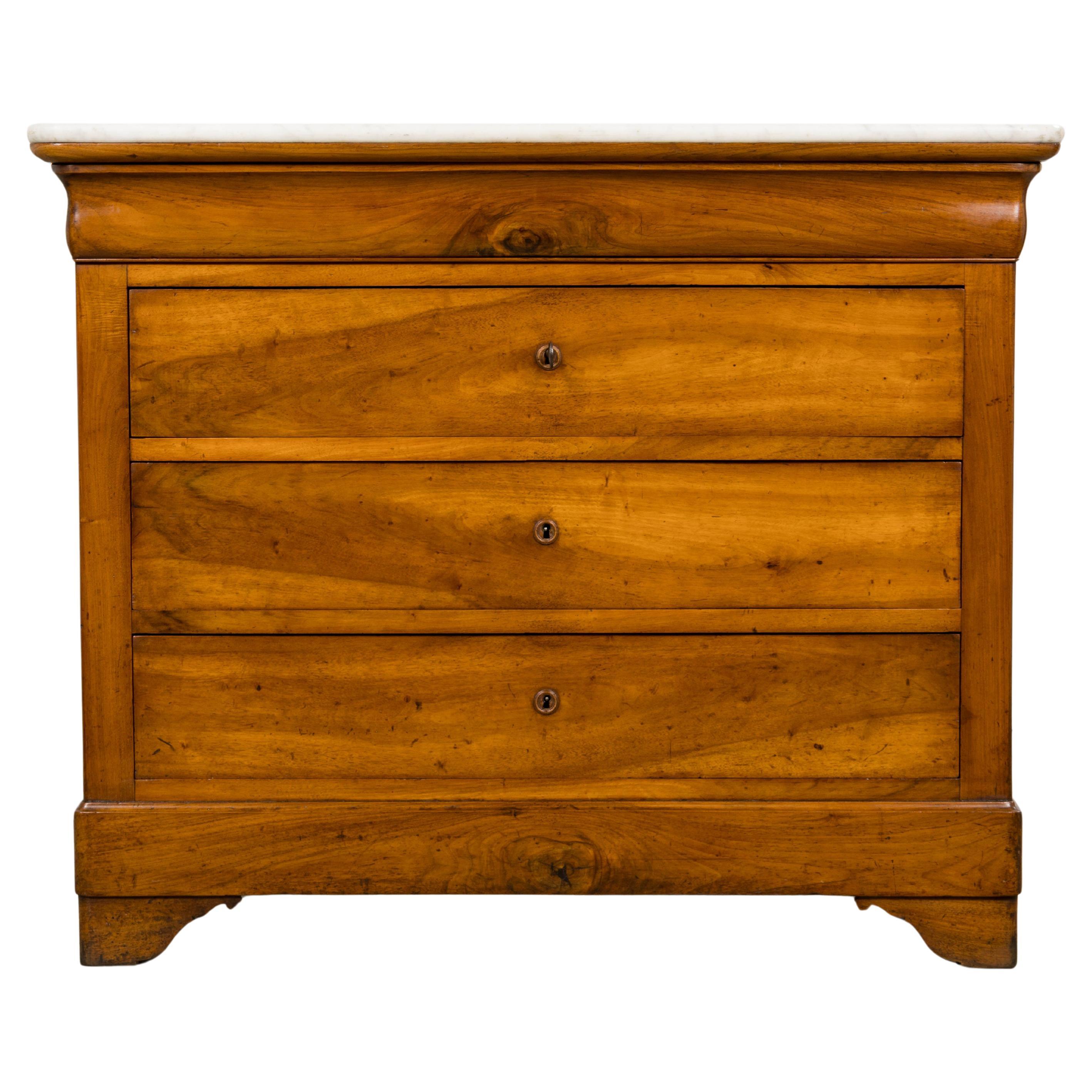 19th Century French Louis Philippe Walnut Chest of Drawers W/ Carrara Marble