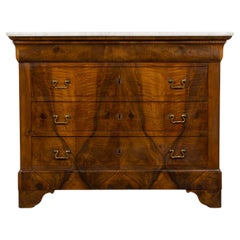 Cassettiera in noce Louis Philippe del XIX secolo con marmo di Carrara