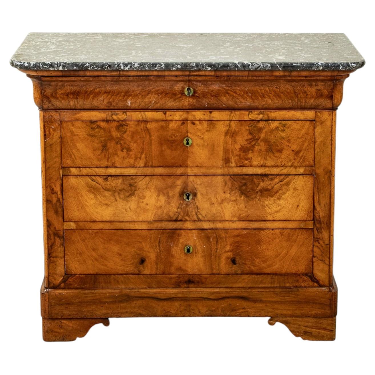 19th Century French Louis Philippe Walnut Commode, Chest of Drawers, 39" Width