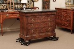 19th Century French Louis Philippe Walnut Commode with 4 Drawers and Grey Marble