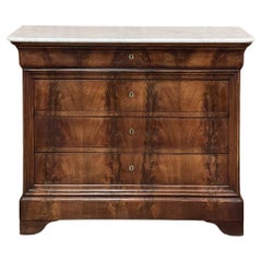 19th Century French Louis Philippe Walnut Commode with Carrara Marble