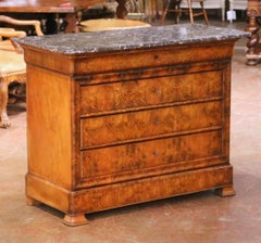 19th Century French Louis-Philippe Walnut Five-Drawer Chest with Gray Marble Top