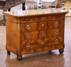 19th Century French Louis Philippe Walnut Four-Drawer Chest Commode