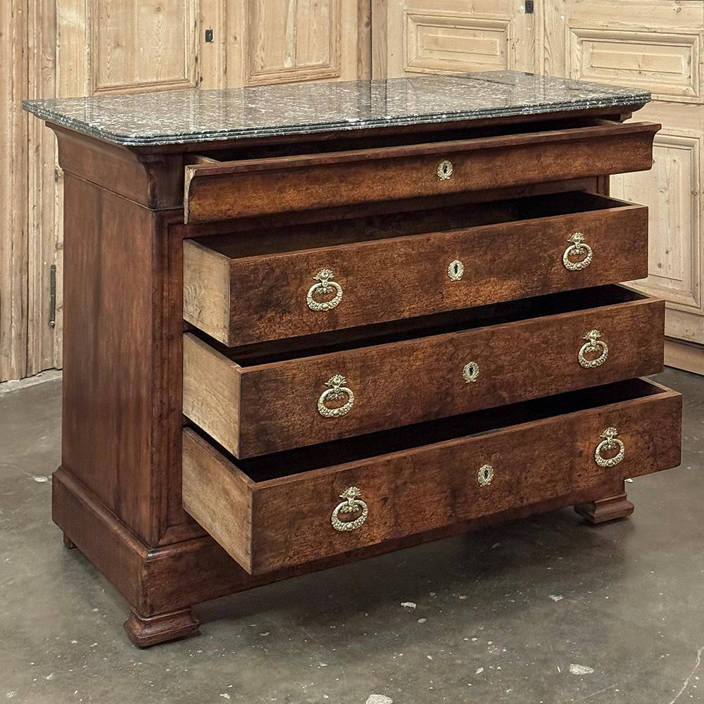 19th Century French Louis Philippe Walnut Marble Top Commode For Sale 9