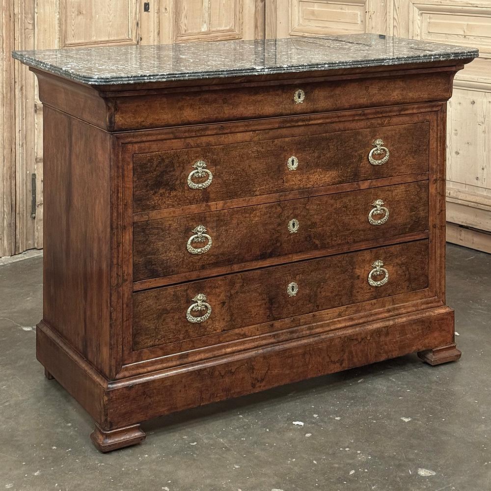 Hand-Crafted 19th Century French Louis Philippe Walnut Marble Top Commode For Sale